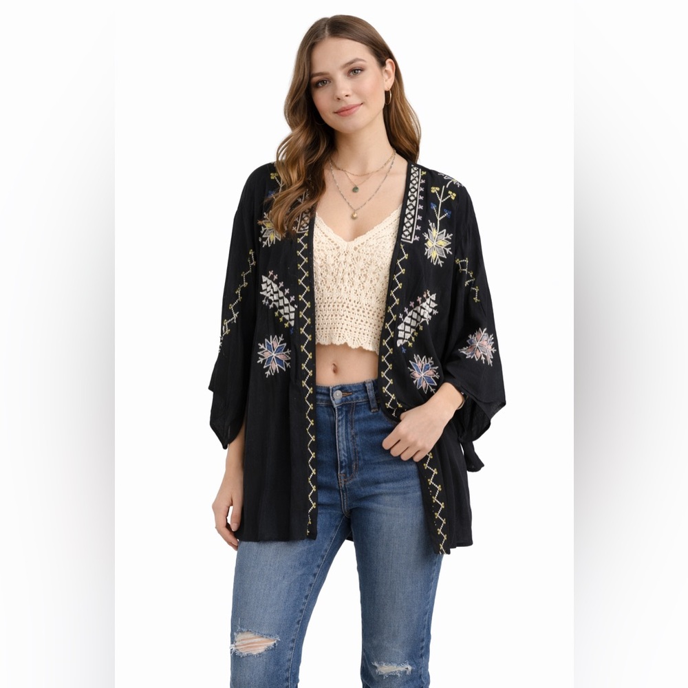 Lumiere Kimmo Open Front Embroidery On Front‎ & Back Boho Size Small